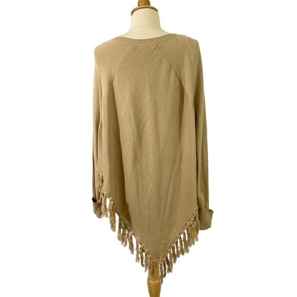 Double Zero SET OF 2 Knit Ponchos Fringe Hem Long Sleeve Tan Gray Soft Size S - Picture 4 of 12